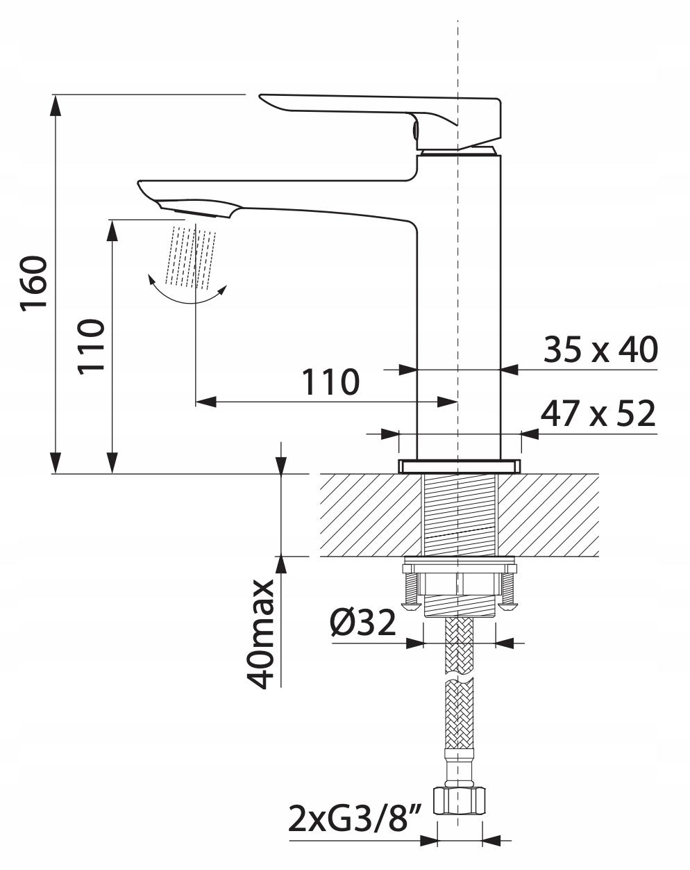 Bateria umywalkowa stojąca VEDO DESSO NERO 1-uchw 1-otw mosiężna czarna mat