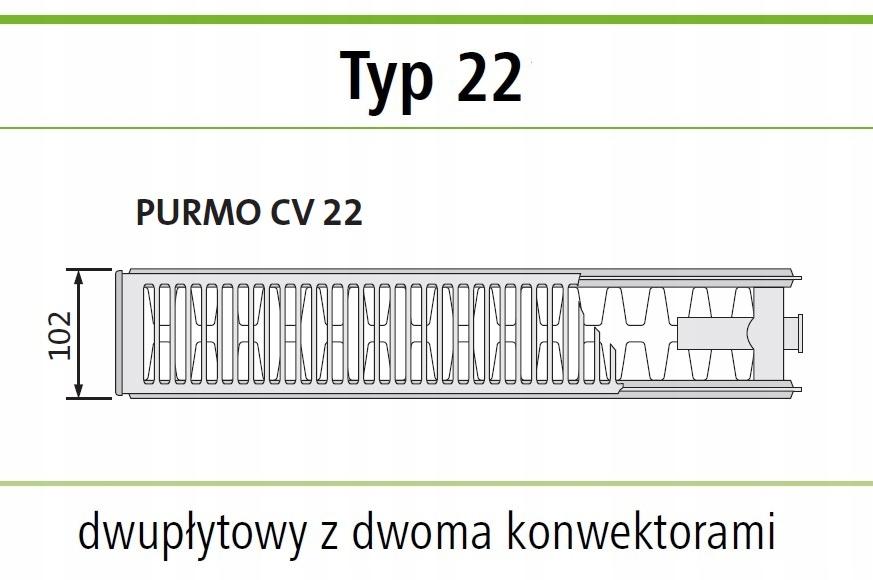 Polski grzejnik stalowy PURMO CV22 450x1000 DOLNY V 22 CZARNY RAL 9005