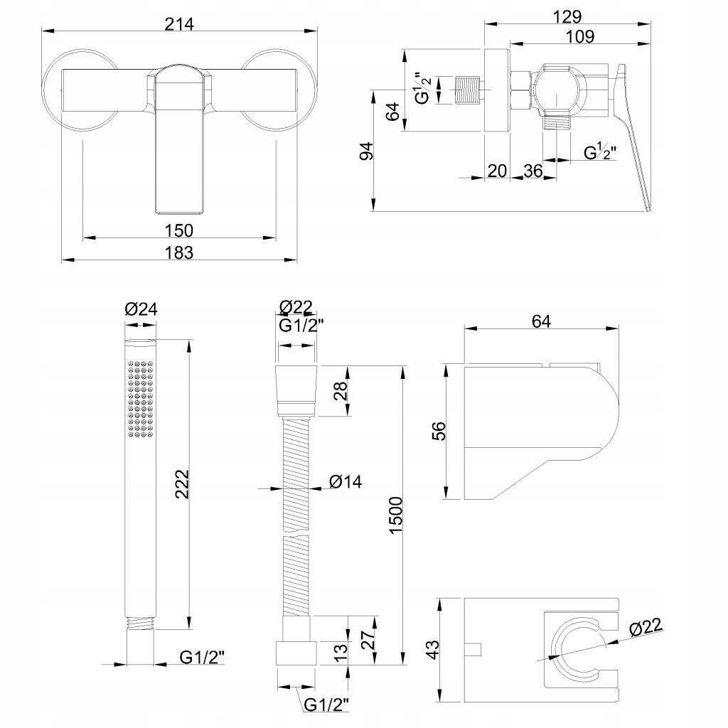 INVENA BATERIA NATRYSKOWA NERI PLUS INVENA TREND Z ZESTAW NATRYSKOWYM MIEDŹ