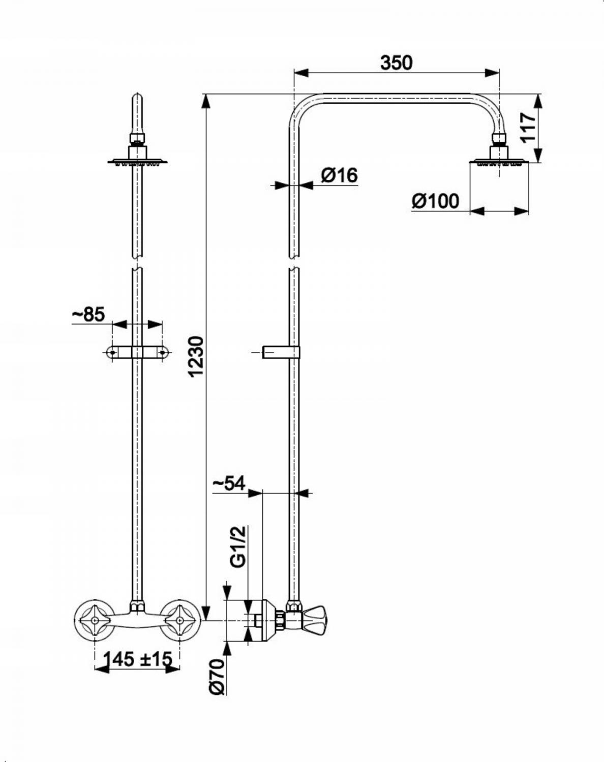Bateria natryskowa ścienna ARMATURA KRAKÓW AGAT 1-uchwyt. 2-otworowa chrom