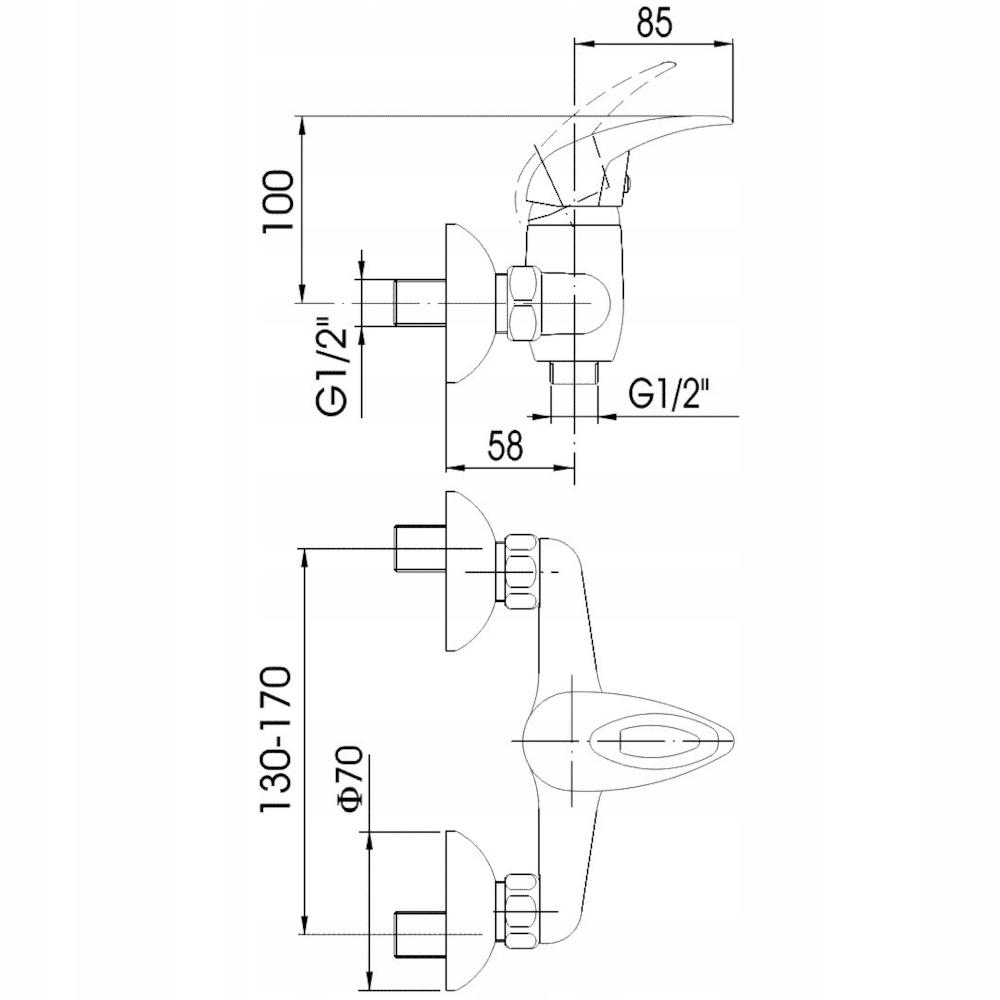 Bateria natryskowa ścienna ARMATURA KRAKÓW KWARC 1-uchw 2-otw mosiądz chrom