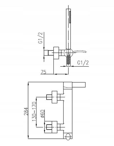 Bateria wannowa ścienna ARMATURA KRAKÓW MOKAIT 1-uchw 2-otw mosiężna chrom