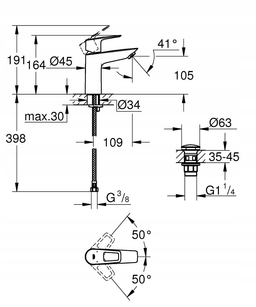 Bateria umywalkowa stojąca GROHE BauLoop 1-uchwyt. 1-otworowa DN 15 chrom