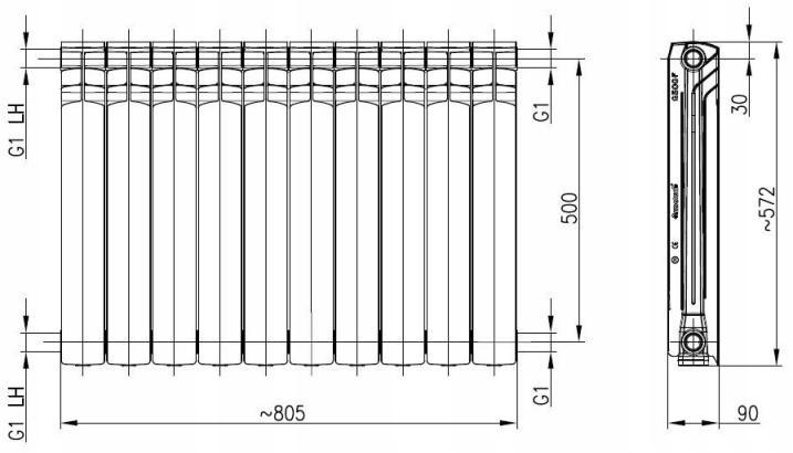 Grzejnik G500F 1118 W 804 x 573 x 90 mm grafit