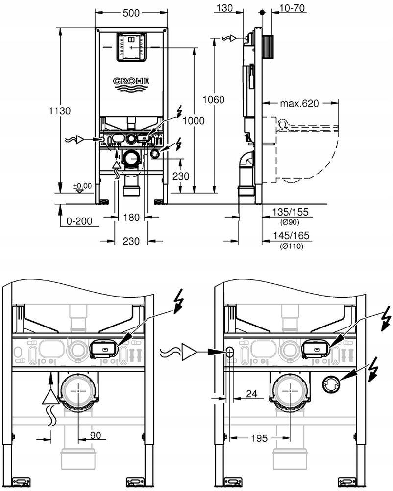 Stelaż podtynkowy RAPID SLX ze zintegrowanym przyłaczem do toalety myjącej
