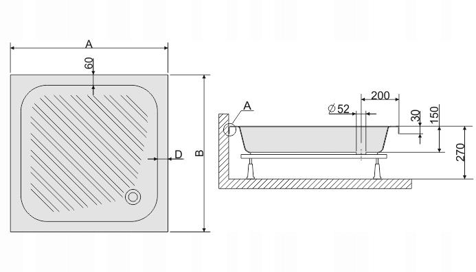 Brodzik akrylowy kwadratowy 90x90x15 cm SANPLAST Classic B/CL 90x90x15+STB