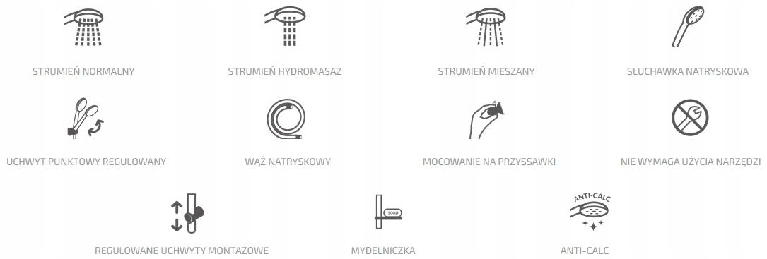 INVENA ZESTAW NATRYSKOWY NA DRĄŻKU Z PRZYSSAWKAMI MILOS 3F