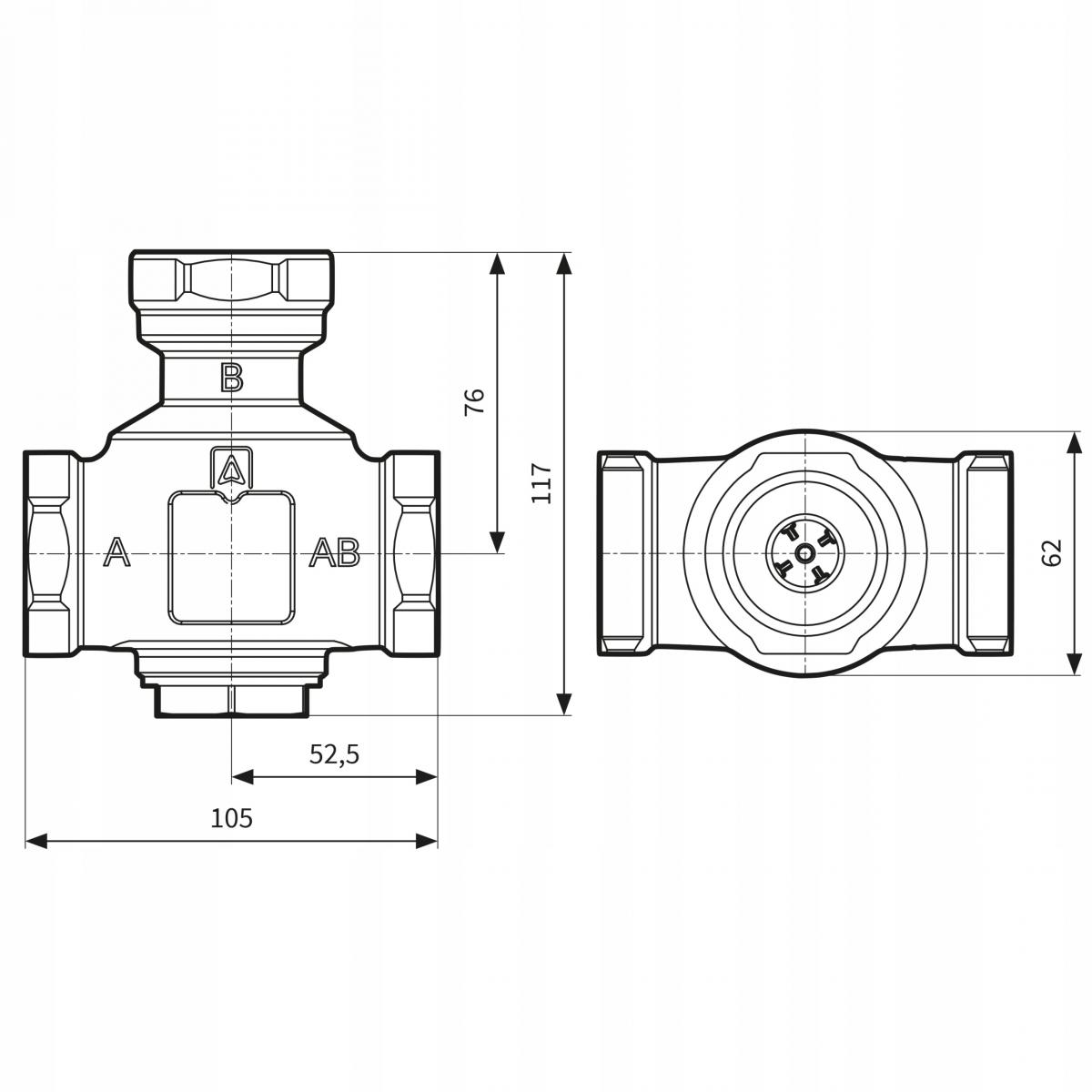 AFRISO Zawór temperaturowy ATV 556, DN32, Rp1 1/4 cala, kvs 9, 60°C