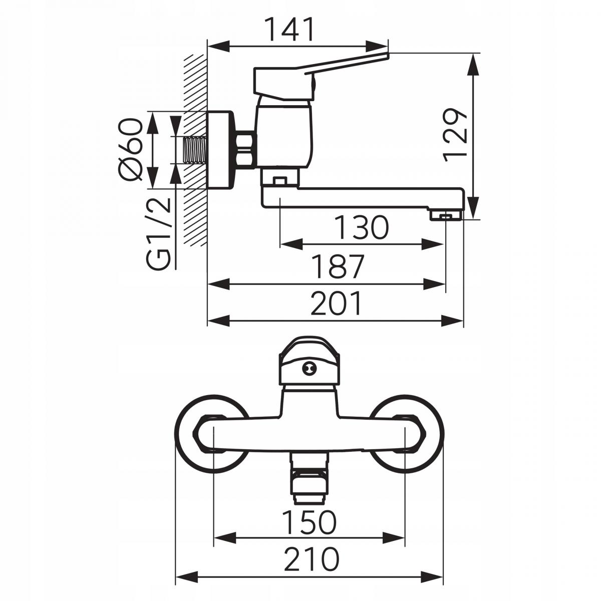FERRO Bateria umywalkowa ISSO ścienna, chrom
