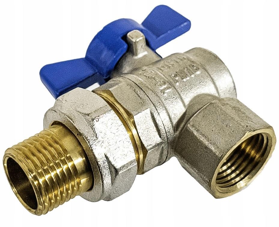 INVENA ZAWÓR KULOWY KĄTOWY ZE ŚRUBUNKIEM DN 15 Z NIEBIESKIM MOTYLKIEM PROV