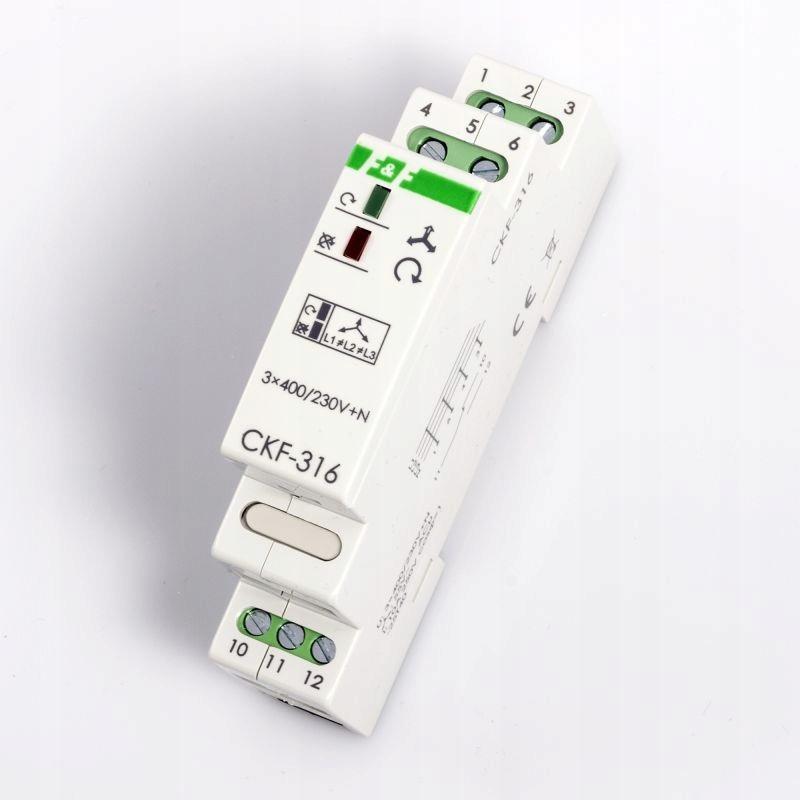 F&F Czujnik kolejności i zaniku fazy CKF-316 styki: 1P , I=10A, 1 moduł