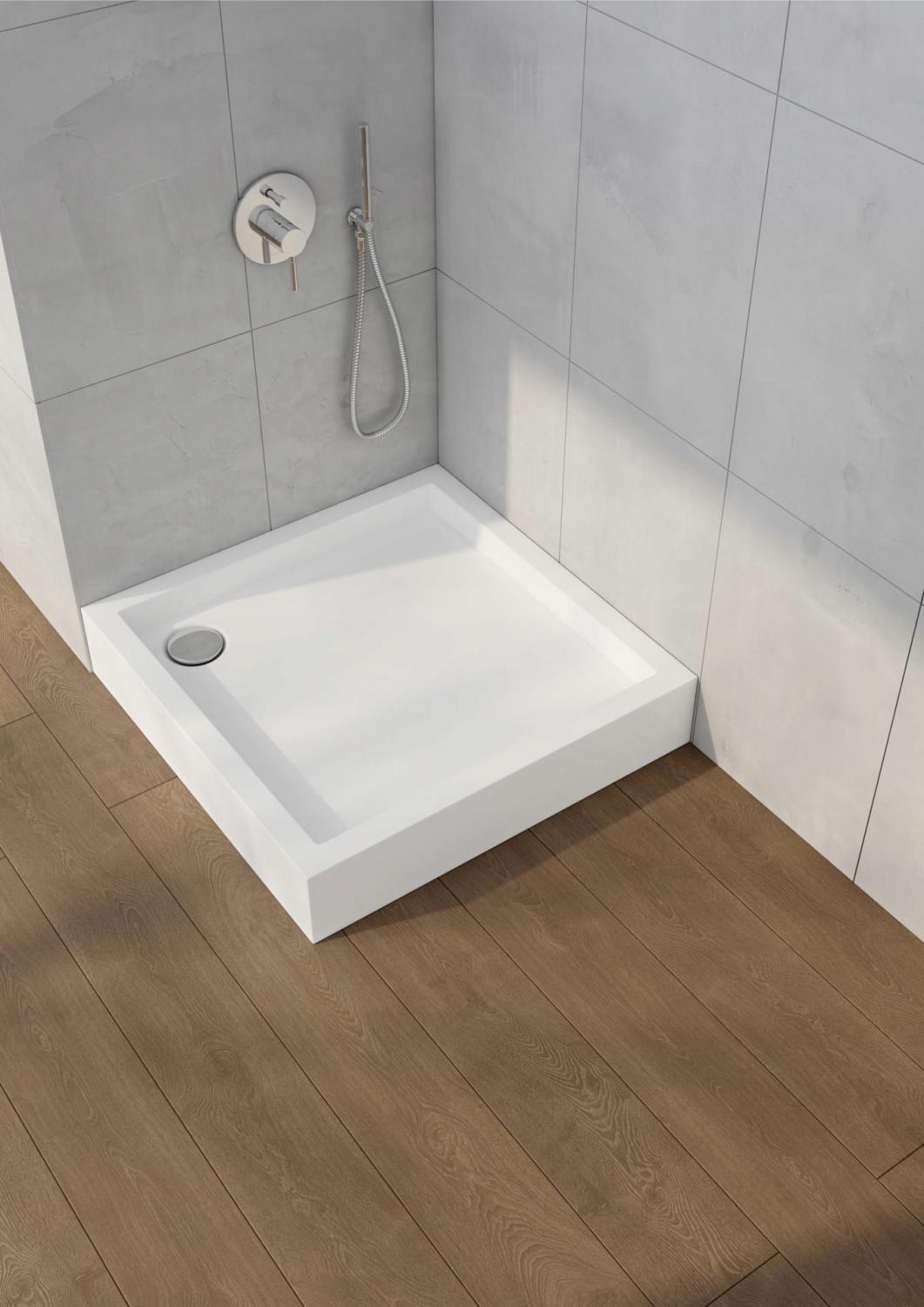 Brodzik akryl Medium z podbudową Stabilsound i panelem Smooth White 80x80