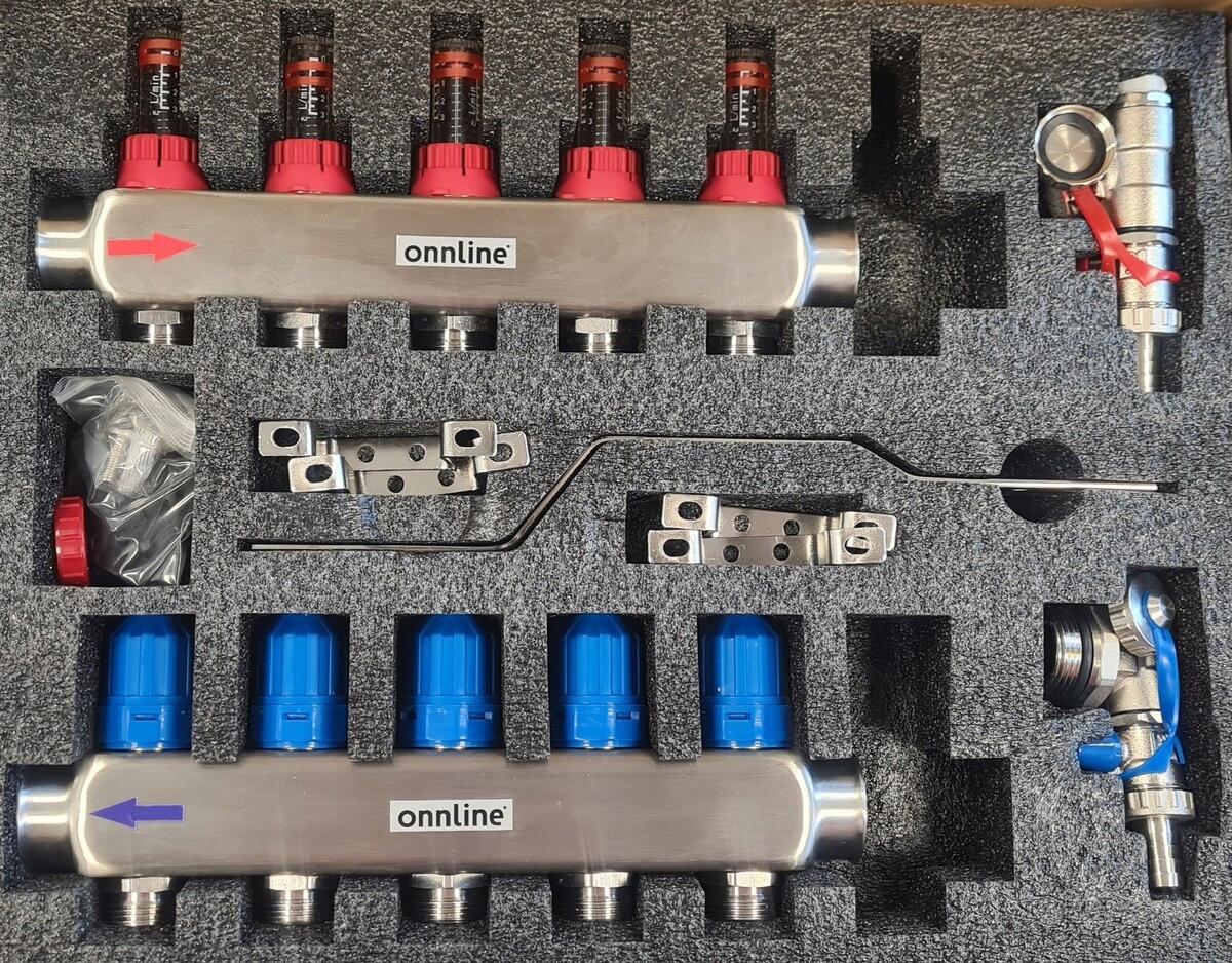 Rozdzielacz INOX ze stali nierdzewnej Onnline 7-obw do O.P. z rotametrami