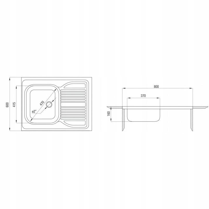 Zlewozmywak Tango dekor 1-komorowy z ociekaczem 800x600x150, 2 + osprzęt