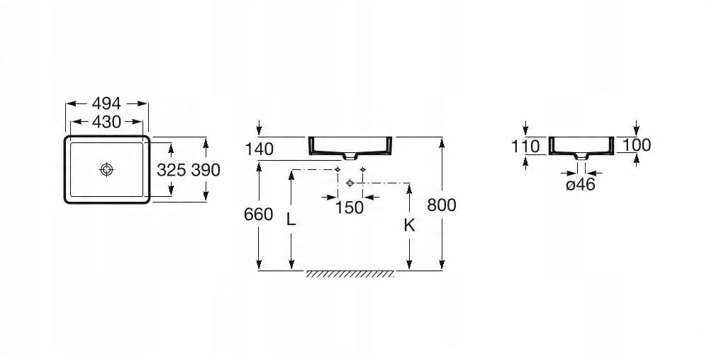 Umywalka podblatowa INSPIRA SQUARE 50x39cm, b/otw., b/przel. Biały ROCA