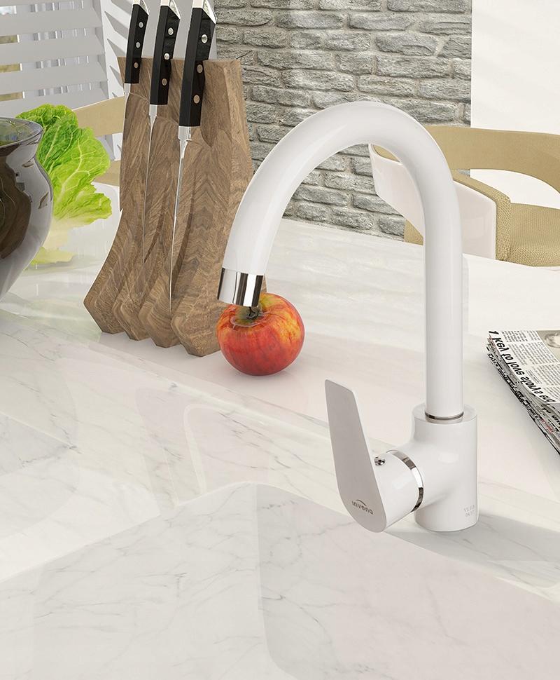 Bateria zlewozmywakowa INVENA DOKOS BIAŁY CHROM z wylewką 48h