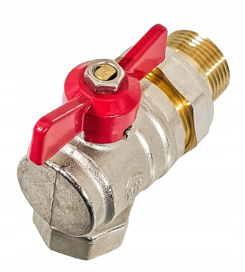 INVENA ZAWÓR KULOWY KĄTOWY ZE ŚRUBUNKIEM DN 25 Z CZERWONYM MOTYLKIEM PROV