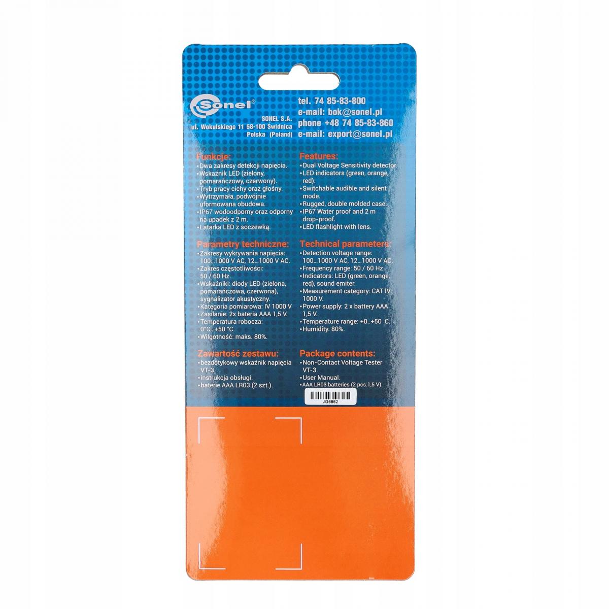 Bezdotykowy wskaźnik napięcia VT-3 12V/100-1000V