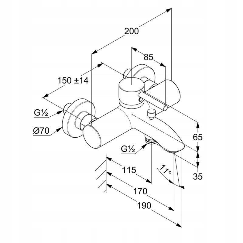 Bateria wannowo-natryskowa naścienna KLUDI BOZZ 1-uchwytowa 2-otw chrom
