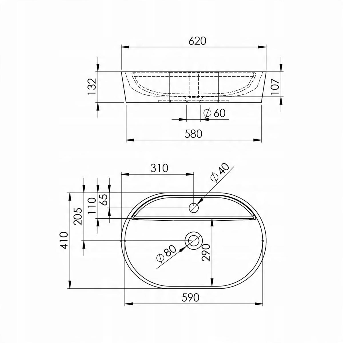 Umywalka nablatowa BABETTE 62x41cm, z/otw. b/przel. Biały ELITA