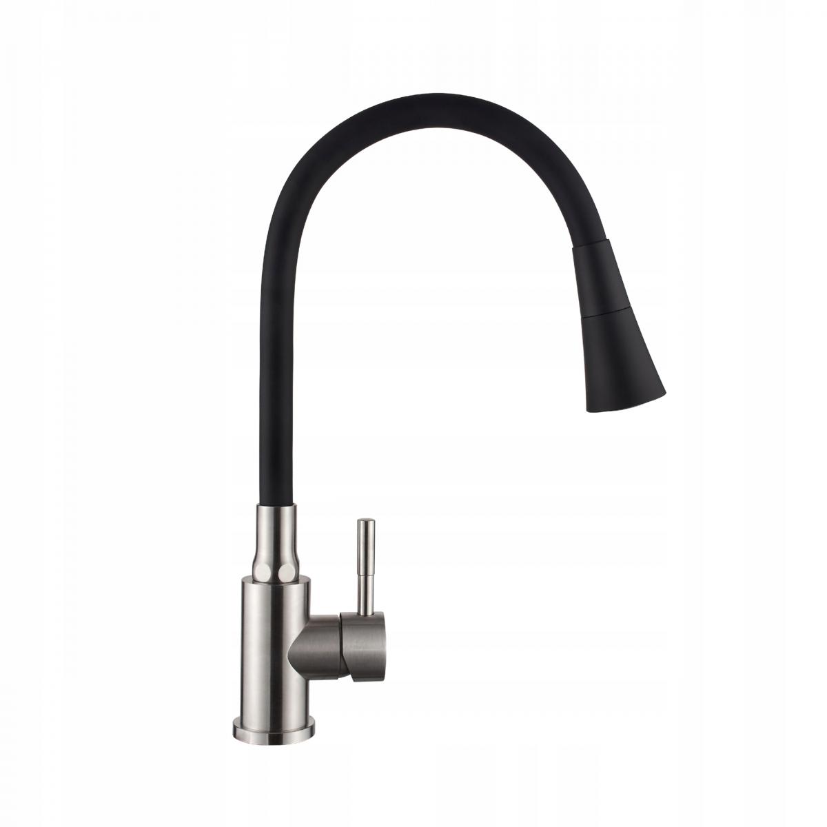 INVENA BATERIA ZLEWOZMYWAKOWA GABI Z RUCHOMĄ 2F WYLEWKĄ, INOX / CZARNA