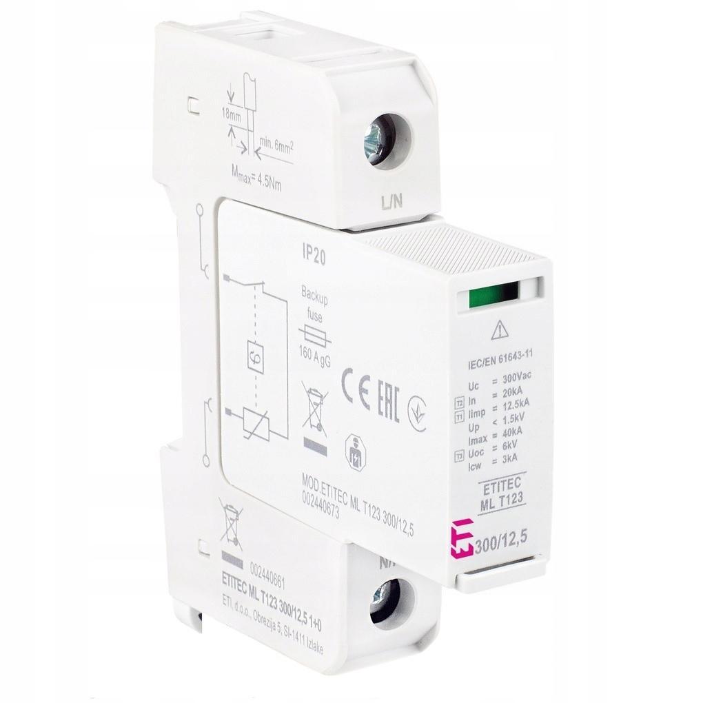 ETI Modułowy ogranicznik przepięć ETITEC ML T123 300/12,5 1+0