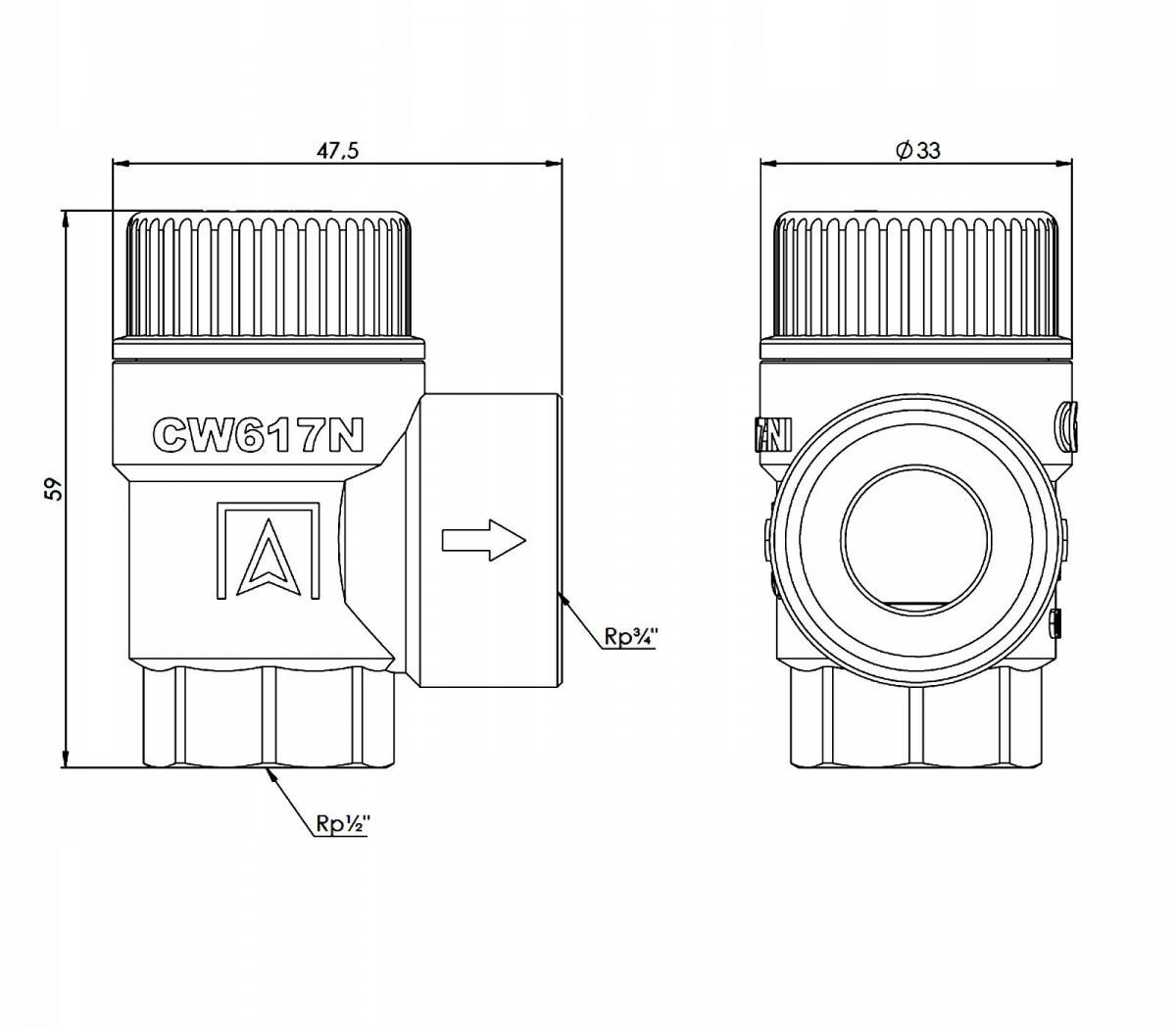AFRISO Zawór bezpieczeństwa MS 1/2 cala x 3/4 cala 1,5 bar do C.O.