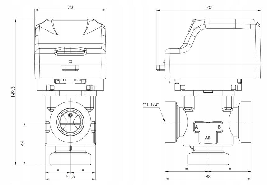 AFRISO Zawór strefowy 3-drogowy AZV 844 DN25 G1 1/4 Kvs 11 230 V AC AB-B