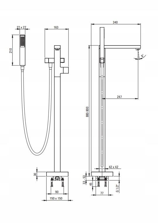 DEANTE Bateria wannowa Blur, nero, wolnostojąca z zestawem natryskowym