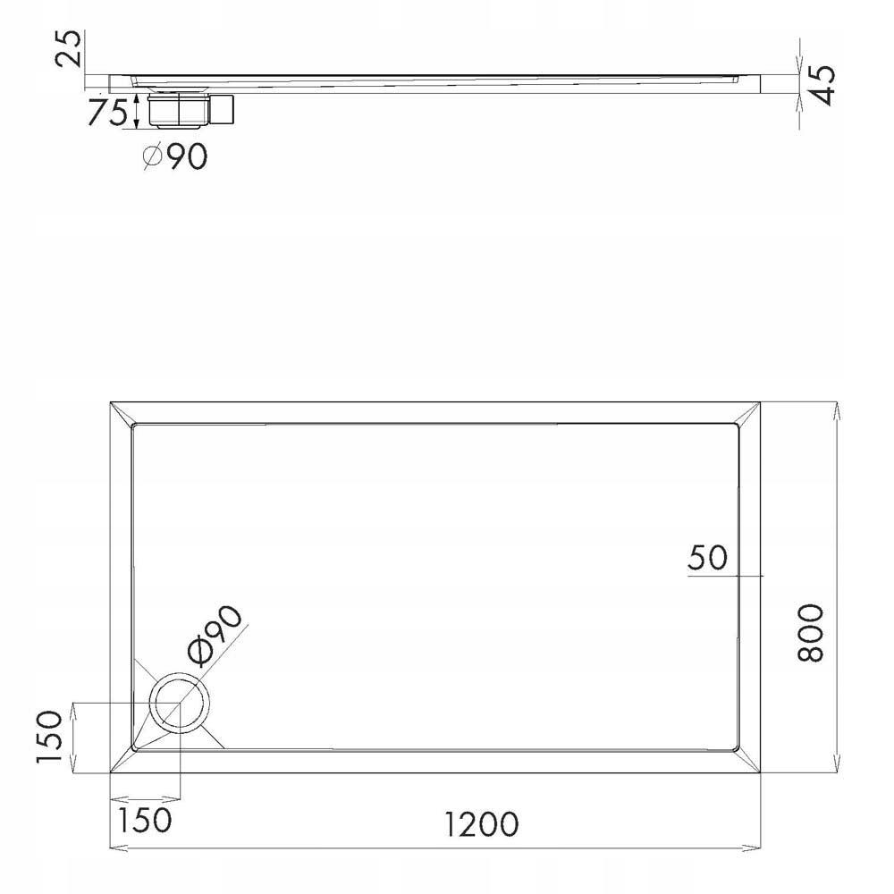 SCHEDPOL Brodzik akrylowy Caspar New Standard Plus Black Stone 80x120x4,5cm