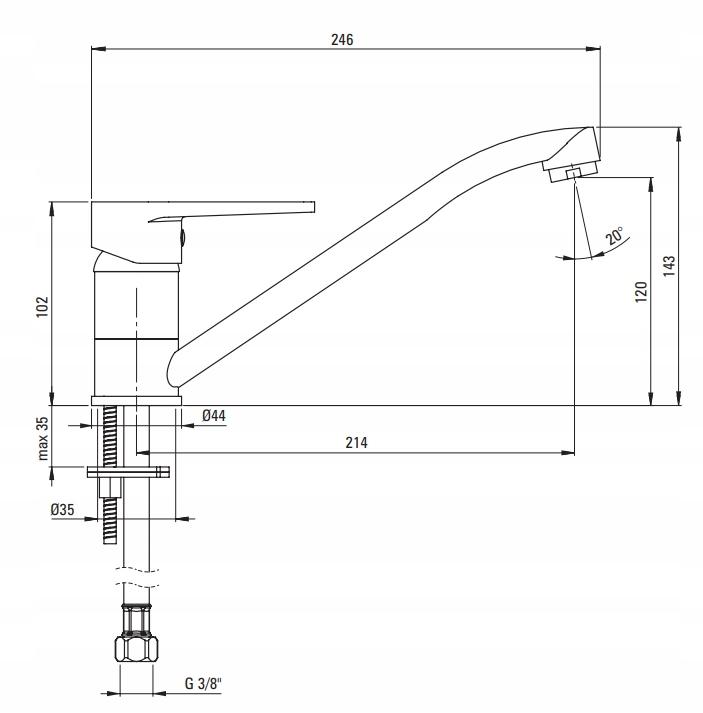 DEANTE Bateria kuchenna Tubo, chrom