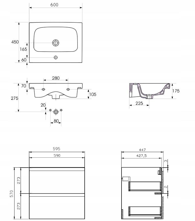 Zestaw 977 Moduo 60 biały (szafka + umywalka)