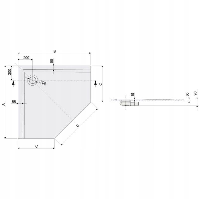 Brodzik akrylowy pięciokątny 90x90x3 cm SANPLAST Space Mineral biały