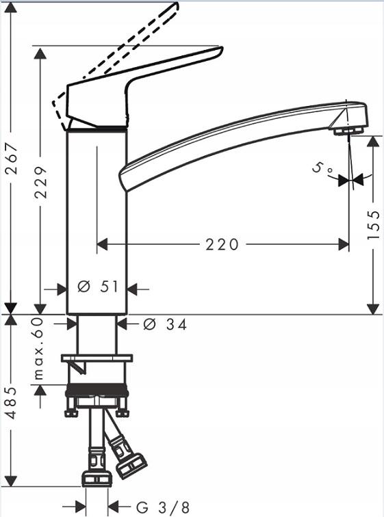 Bateria kuchenna stojąca 1jet HANSGROHE VITALLE TICA 1-otw. Chrom