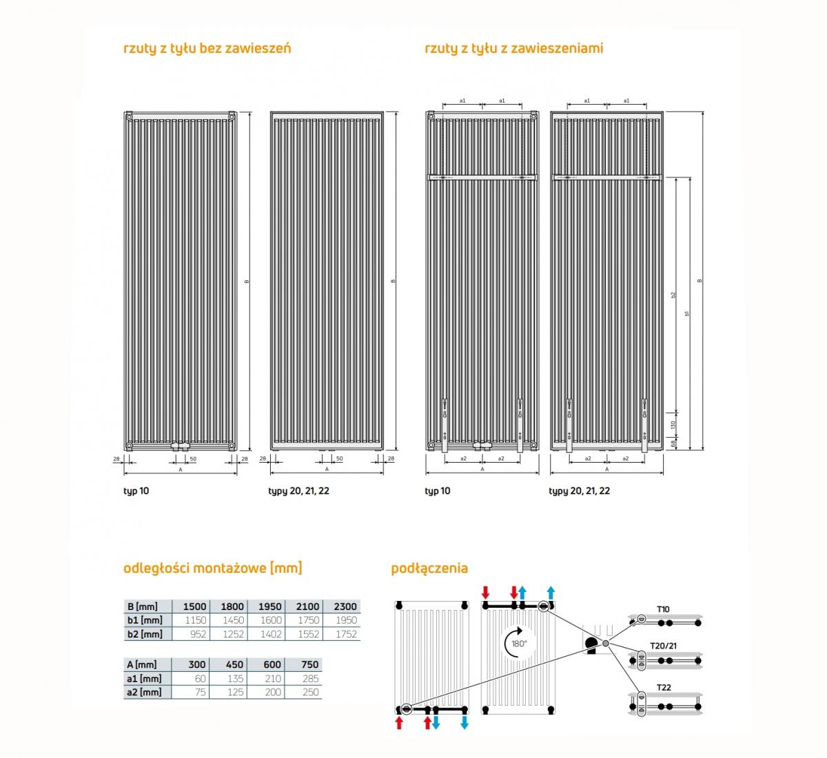 Grzejnik stalowy PURMO pionowy VERTICAL VR20 2000x300 o mocy 968W