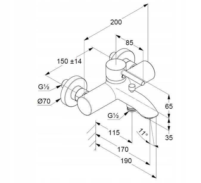 Bateria wannowo-natrysk naścienna KLUDI BOZZ 1-uchwyt 2-otw złoty szczotk
