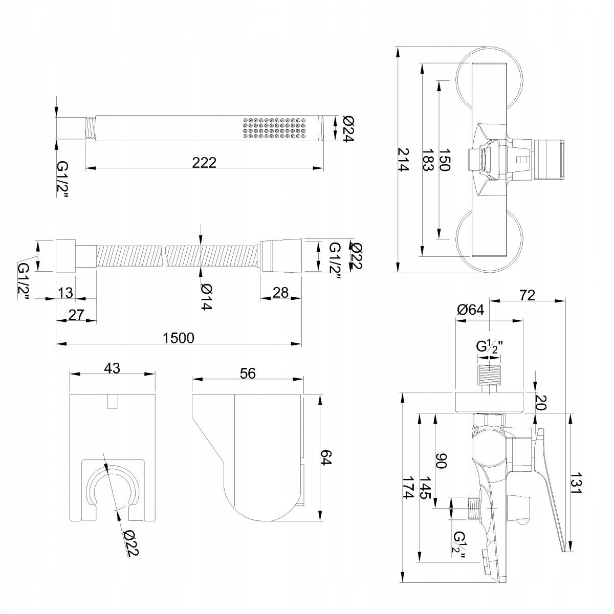 INVENA BATERIA WANNOWA NERI PLUS INVENA TREND Z ZESTAWEM NATRYSKOWYM MIEDŹ