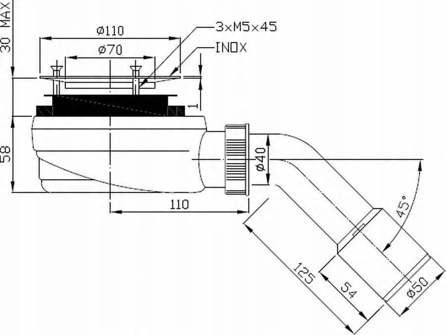Syfon do brodzika TERRAN, b/pokrywy 6cm ROCA