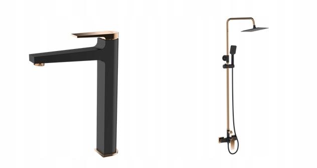 INVENA DESZCZOWNIA Z BATERIĄ NATRYSKOWĄ MIDNIGHT BLACK/GOLD ROSE