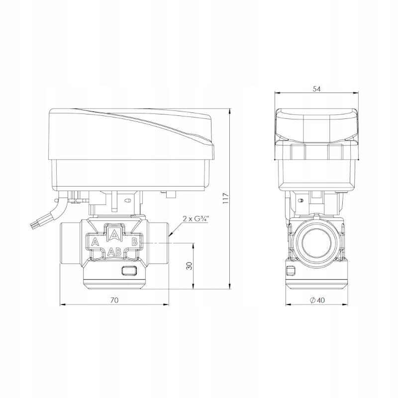 2-drogowy zawór strefowy AZV 442, DN15, G3/4 Kvs 10 m3/h, NC A