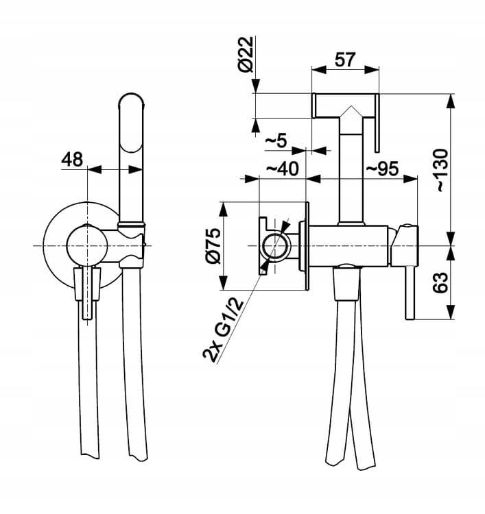 Bateria bidetowa podtynk ARMATURA KRAKÓW MOZA 1-otw. mosiężna czarna