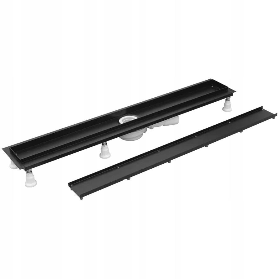 Odpływ liniowy Base-Low Black Standard 60x8 z mask do zabudowy płytkami