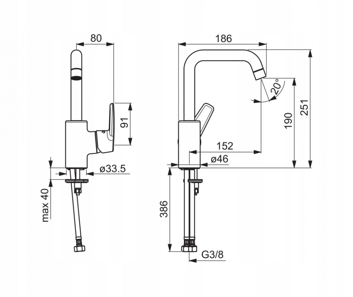 ORAS Bateria umywalkowa Saga XL ze stałą wyl i aeratorem bez zaworu spust