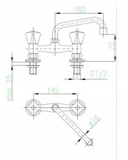 Bateria umywalkowa stojąca VEDO ALETTA NERO 1-uchwyt. 1-otw. czarna mat