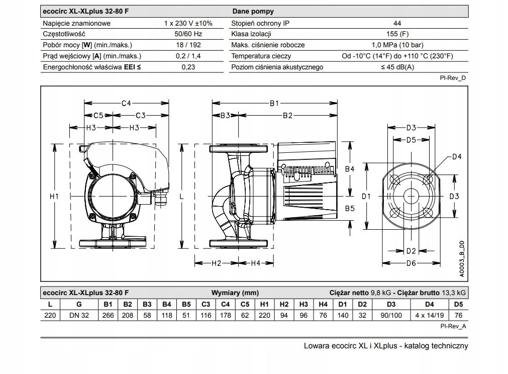Pompa cyrkulacyjna z kołnierzem LOWARA ECOCIRC XL 32/80F 220mm 230V 48h