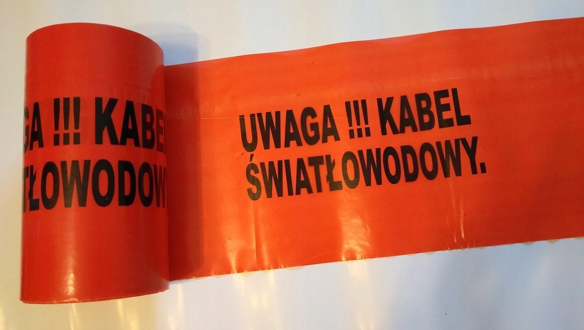 Taśma oznacznik pomarańczowa 200mm X 100m (nadruk) Uwaga Kabel Światłowodow
