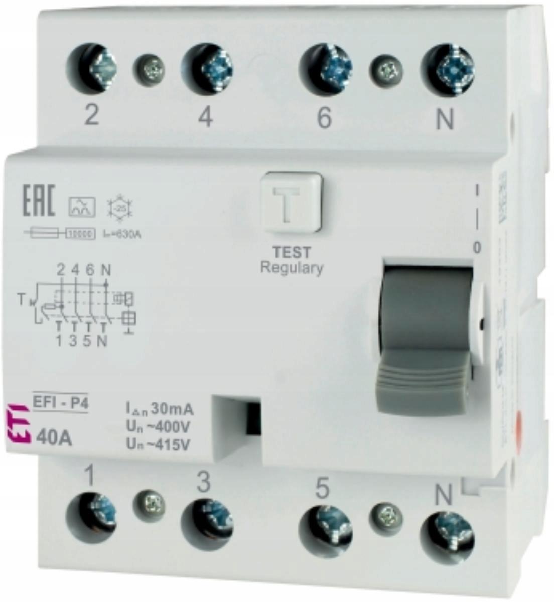 ETI Wyłącznik różnicowoprądowy - 6 kA EFI6-P4 A 40/0.03
