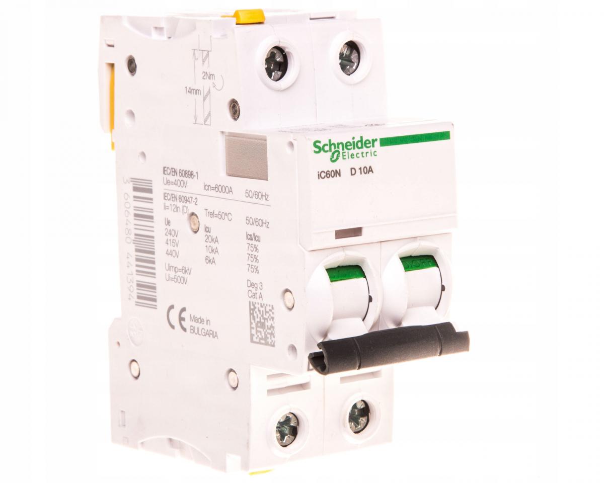 SCHNEIDER ELECTRIC Wyłącznik nadprądowy iC60N-D10-2 D 10A 2-biegunowy