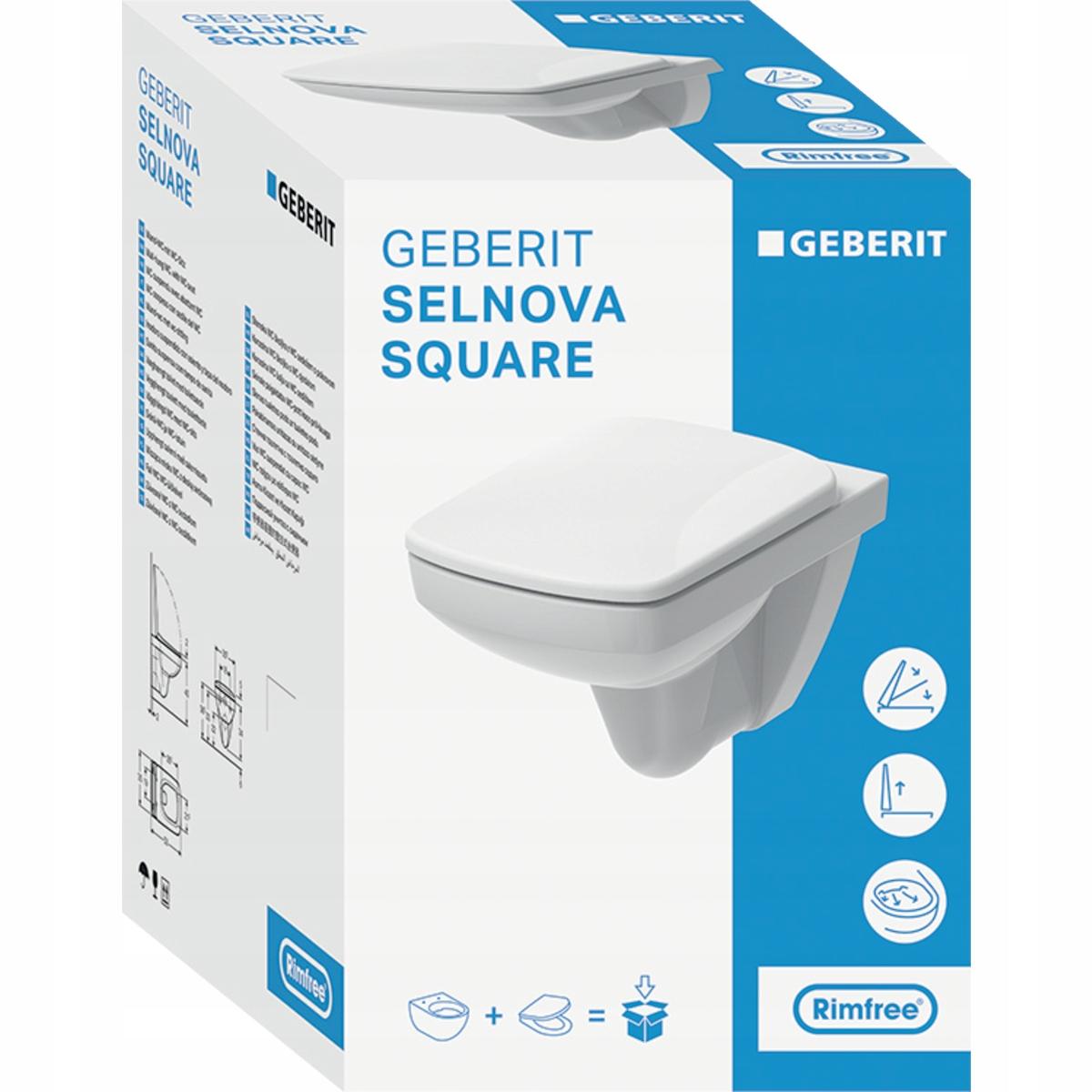 Zestaw miski wiszącej WC Selnova Square lejowa, B35.5 cm, H39 cm, T53 cm, R
