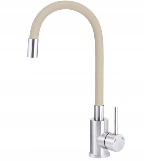 DEANTE Bateria zlewozmywakowa LUNO stal-beż z elastyczną wylewką